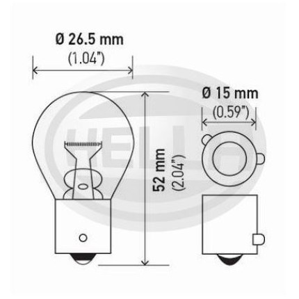 LÂMPADA 1056 12V 21W 1POLO - PINO Y TRANSVERSAL AMARELA 10PC HELLA HE7507