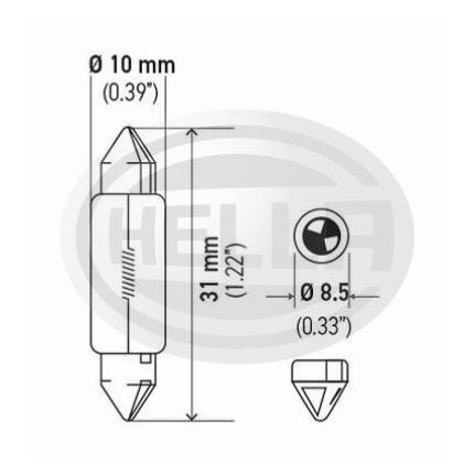 LÂMPADA TORPEDO GRANDE 12V 10W 11X44 10PC HELLA HE6411
