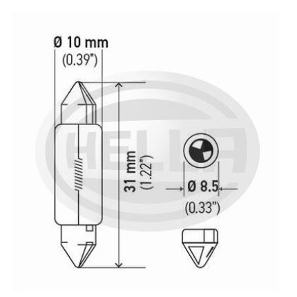 LÂMPADA TORPEDO MEDIA 12V 5W 10X36 10PC HELLA HE6418