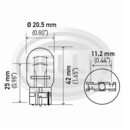 LÂMPADA 6942 12V 21/5W 2POLOS - BASE VIDRO GRANDE AMARELA HELLA HE7443A