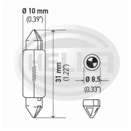 LÂMPADA TORPEDO MEDIA 24V 5W 10X36 10PC HELLA HE6423