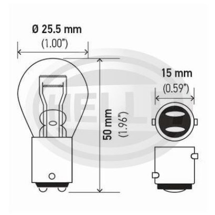 LÂMPADA 1034 12V 21/5W 2POLOS DESENCONTRADA AMARELA HELLA HE1034A