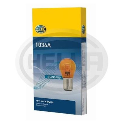 LÂMPADA 1034 12V 21/5W 2POLOS DESENCONTRADA AMARELA HELLA HE1034A