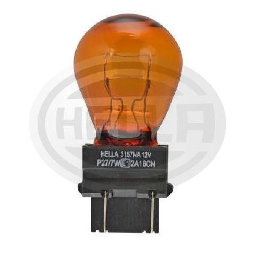 LÂMPADA 3157 12V 27/7W 2POLOS BASE PLASTICA AMARELA HELLA HE3157NA