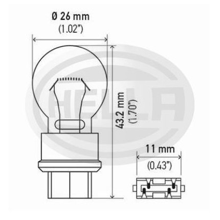 LÂMPADA 3157 12V 27/7W 2POLOS BASE PLASTICA AMARELA HELLA HE3157NA