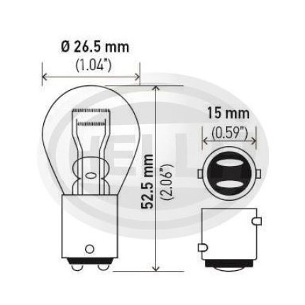 LÂMPADA 1057 12V 21/5W 2POLOS PINO Y TRANSVERSAL AMARELA 7528/7225 HELLA HE7225A