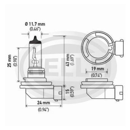 LÂMPADA H11 12V 55W - FAROL MILHA LONG LIFE HELLA HEH11