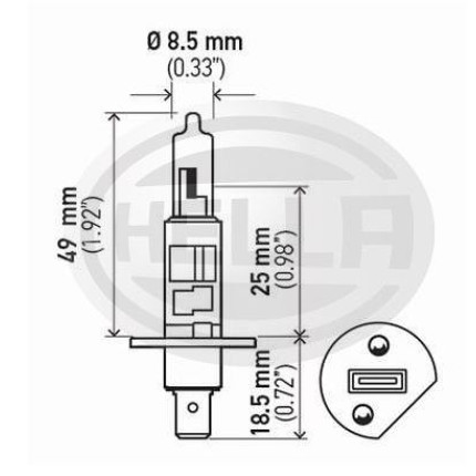 LÂMPADA H1 12V 55W IODO - LUZ ALTA LONG LIFE HELLA HEH1LL