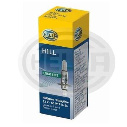 LÂMPADA H1 12V 55W IODO - LUZ ALTA LONG LIFE HELLA HEH1LL