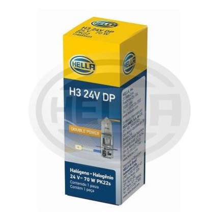 LÂMPADA H3 24V 70W IODO - FAROL MILHA DOUBLE POWER HELLA HEH324VDP