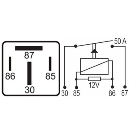 RELE AUXILIAR COMPATÍVEL 12V 50A 4T C/SUPORTE DNI0105