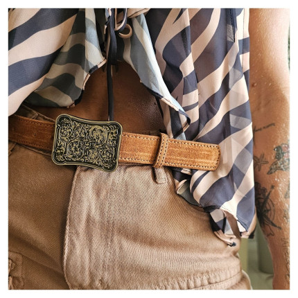 Cinto Caramelo Fivela Quadrada