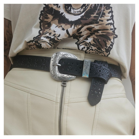 Cinto Preto Desenhos Flores