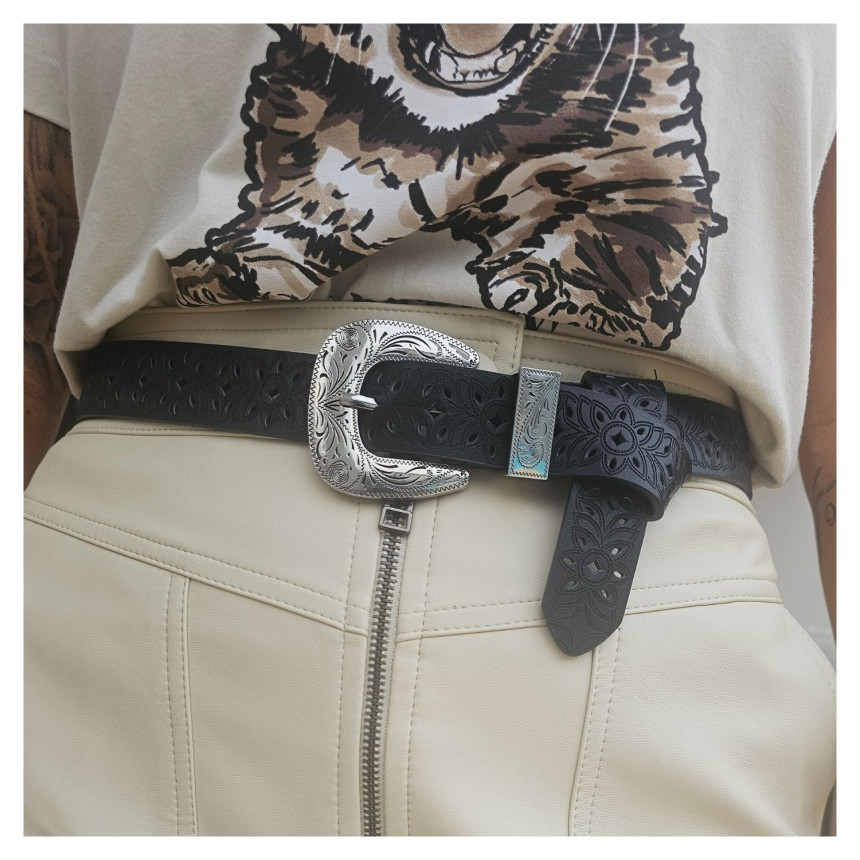 Cinto Preto Desenhos Flores