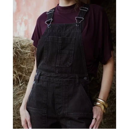 Jardineira Jeans Preto