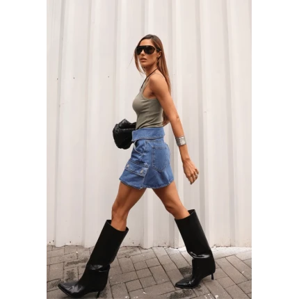 Saia Jeans Cós Virado