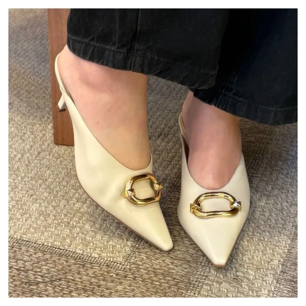 Mule Off White Couro Giulia Domna