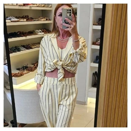 Camisa Com Cropped Listrado