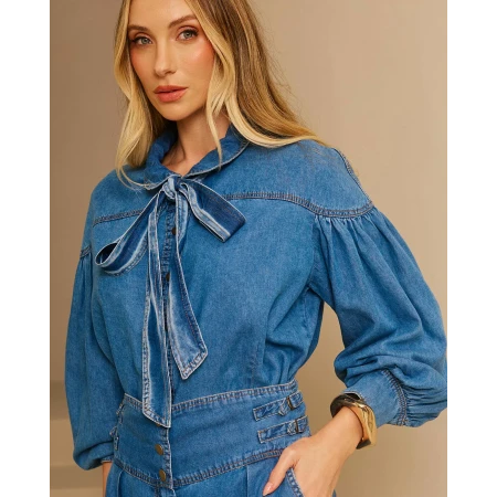 Blusa Jeans Laço