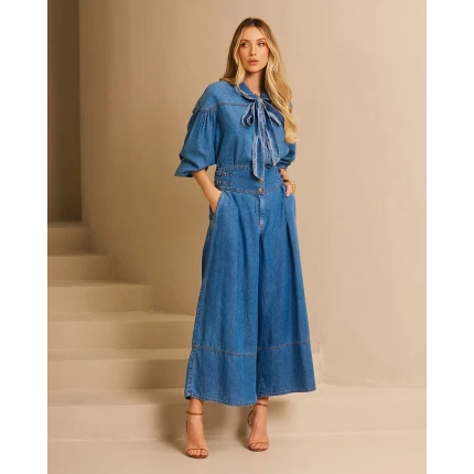 Blusa Jeans Laço