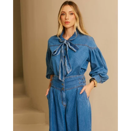 Blusa Jeans Laço