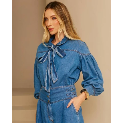 Blusa Jeans Laço