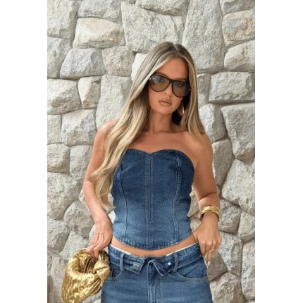 Top Jeans Decote Coração