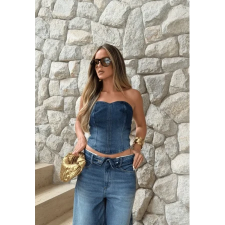 Top Jeans Decote Coração