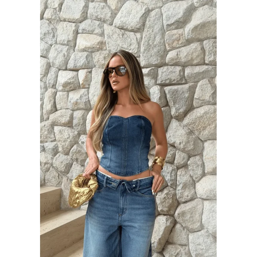 Top Jeans Decote Coração