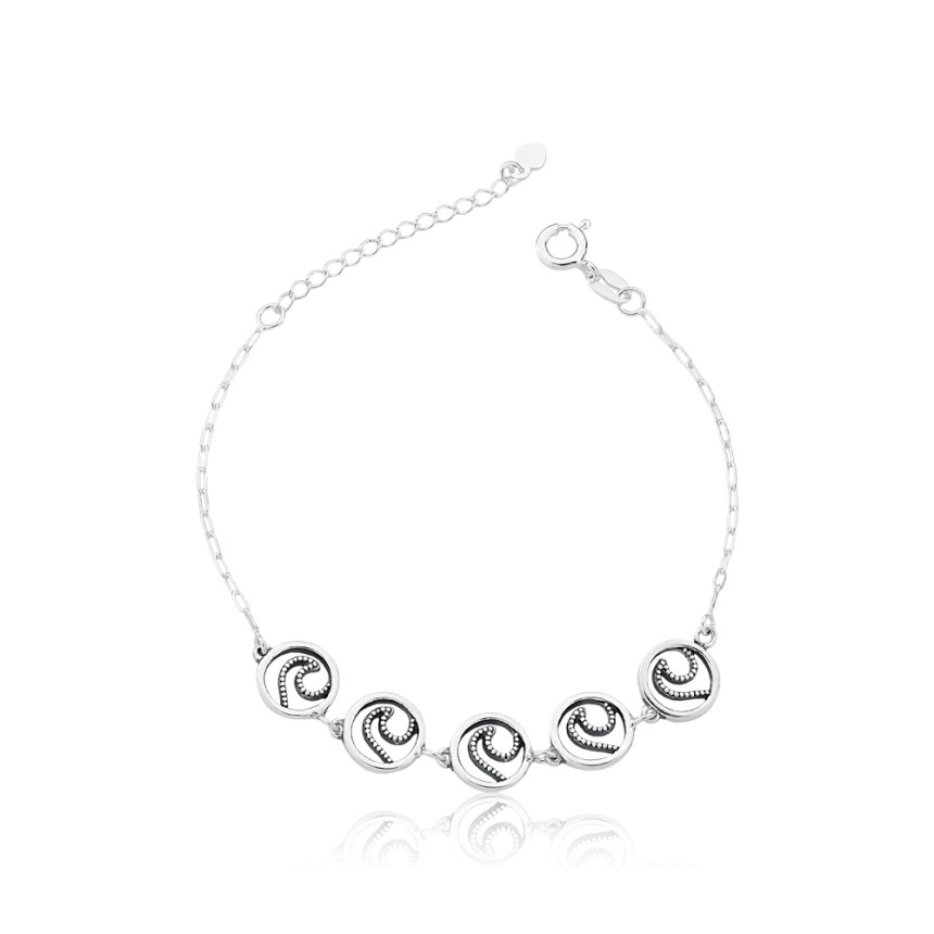 Pulseira Prata Elos c/ Ondas Envelhecida  