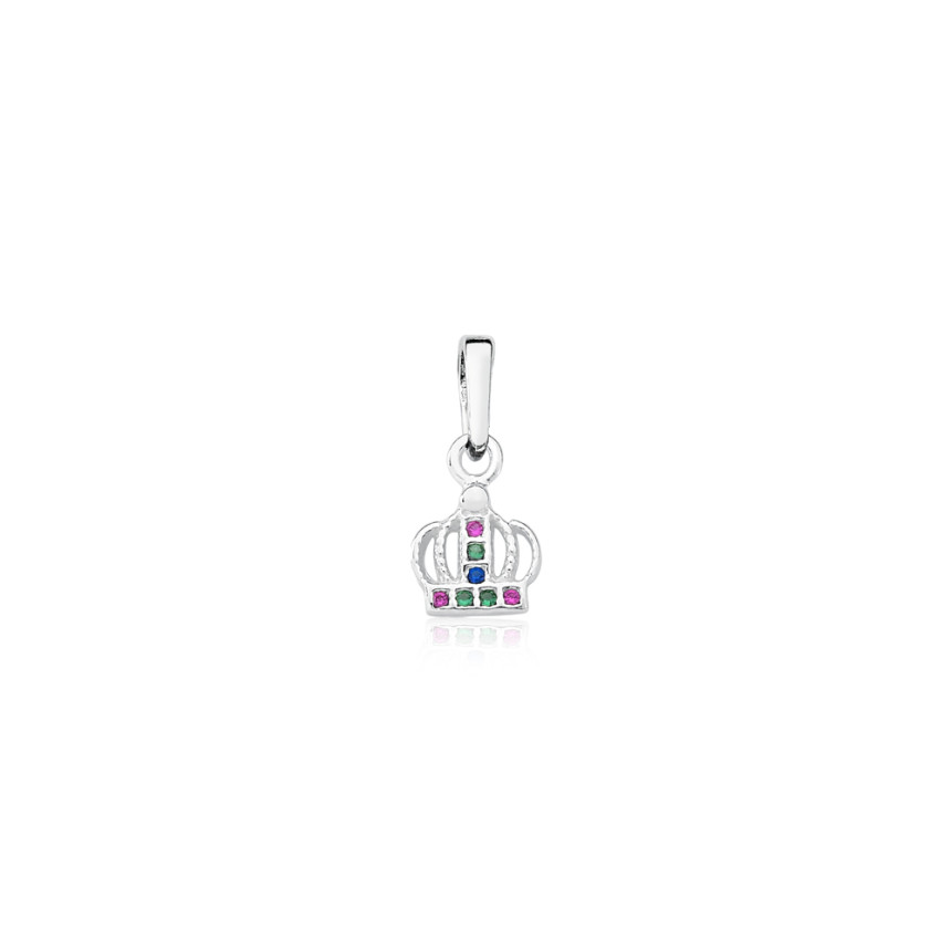 Pingente Prata Coroa Mini Cravejado Multi Color  
