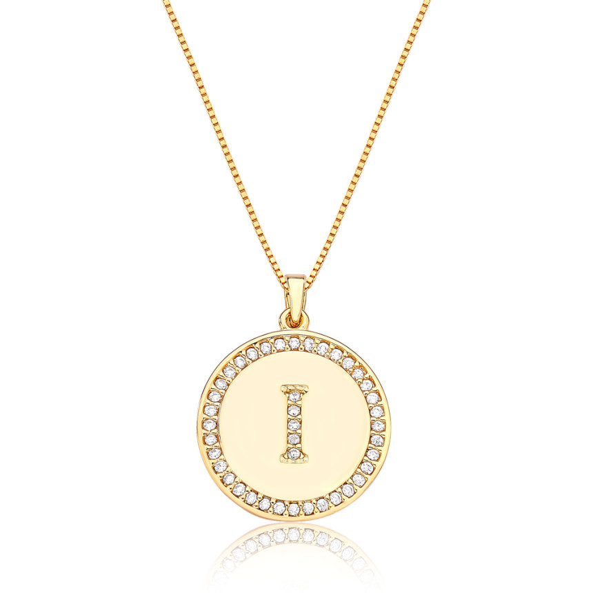 Gargantilha Veneziana c/ Medalha Letra "I" Cravejada Folheada a Ouro 18k 