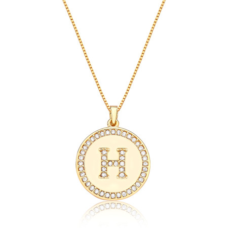 Gargantilha Veneziana c/ Medalha Letra "H" Cravejada Folheada a Ouro 18k 