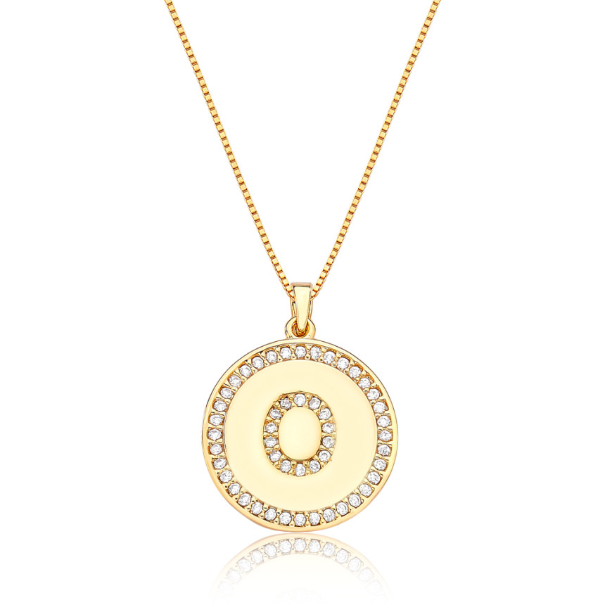 Gargantilha Veneziana c/ Medalha Letra "O" Cravejada Folheada a Ouro 18k 