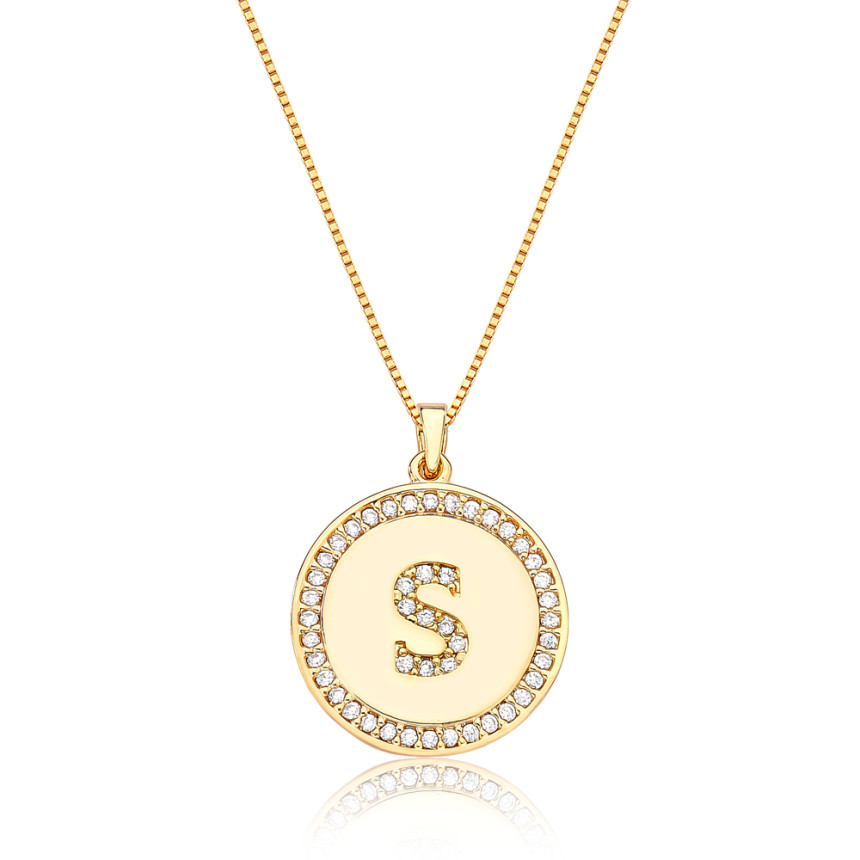Gargantilha Veneziana c/ Medalha Letra "S" Cravejada Folheada a Ouro 18k 