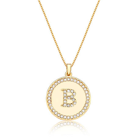 Gargantilha Veneziana c/ Medalha Letra "B" Cravejada Folheada a Ouro 18k 
