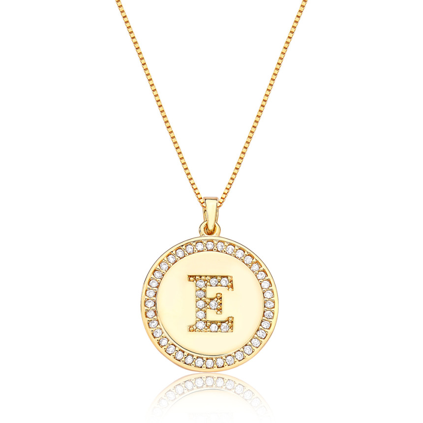 Gargantilha Veneziana c/ Medalha Letra "E" Cravejada Folheada a Ouro 18k 