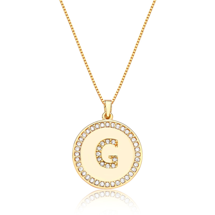 Gargantilha Veneziana c/ Medalha Letra "G" Cravejada Folheada a Ouro 18k 