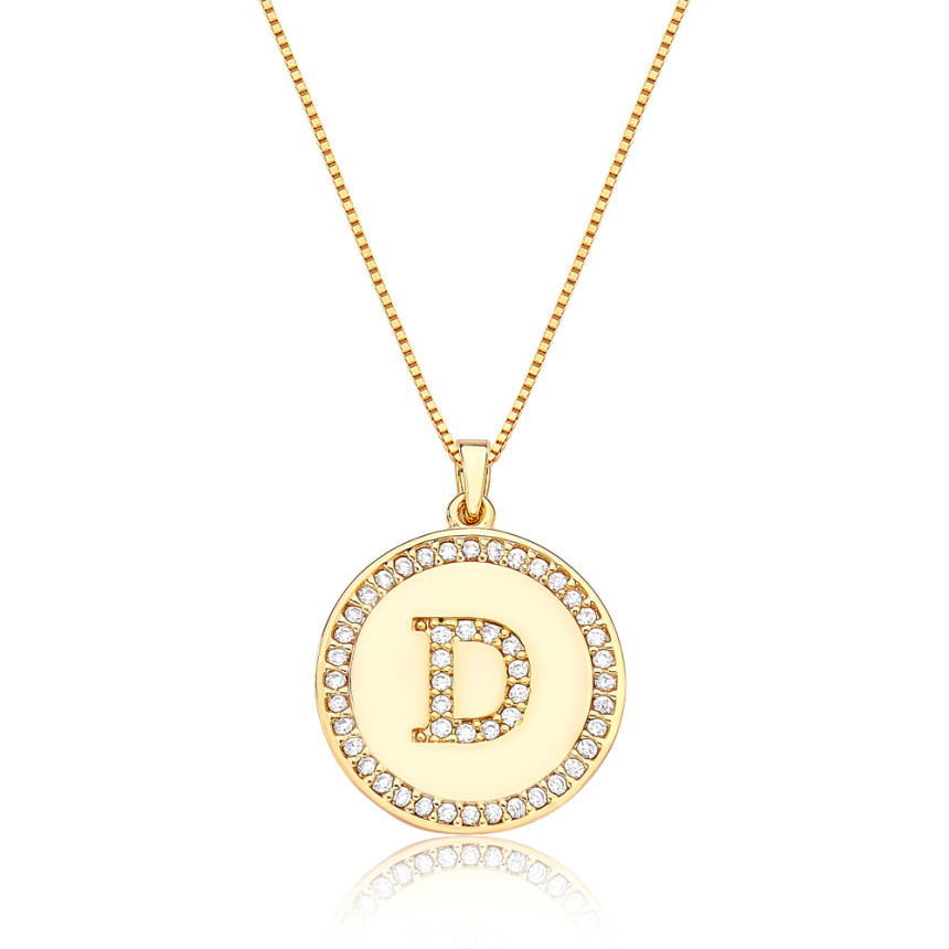 Gargantilha Veneziana c/ Medalha Letra "D" Cravejada Folheada a Ouro 18k 