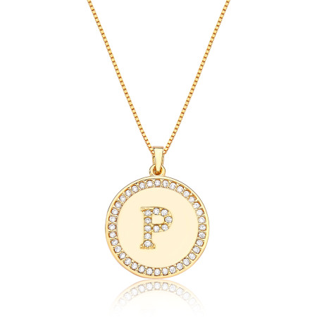 Gargantilha Veneziana c/ Medalha Letra "P" Cravejada Folheada a Ouro 18k 