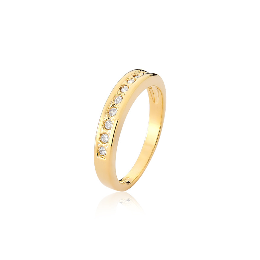 Anel Aparador Zircônias Embutidas "M" Folheado a Ouro 18k