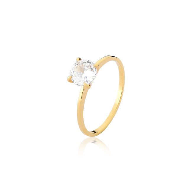 Anel Solitário Matrimônio Folheado a Ouro 18k