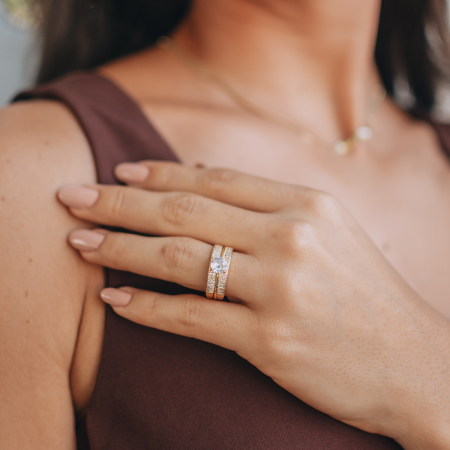 Anel Solitário Matrimônio Folheado a Ouro 18k