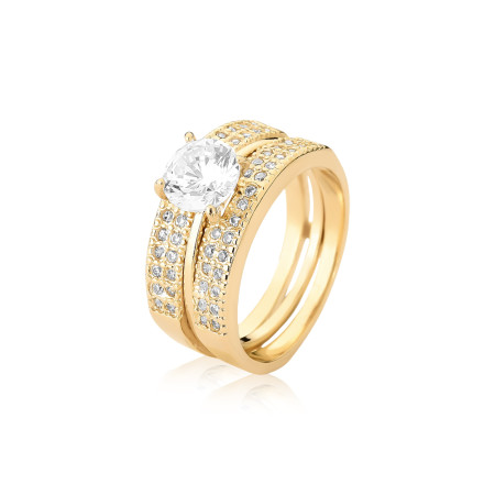 Anel Solitário Matrimônio Folheado a Ouro 18k