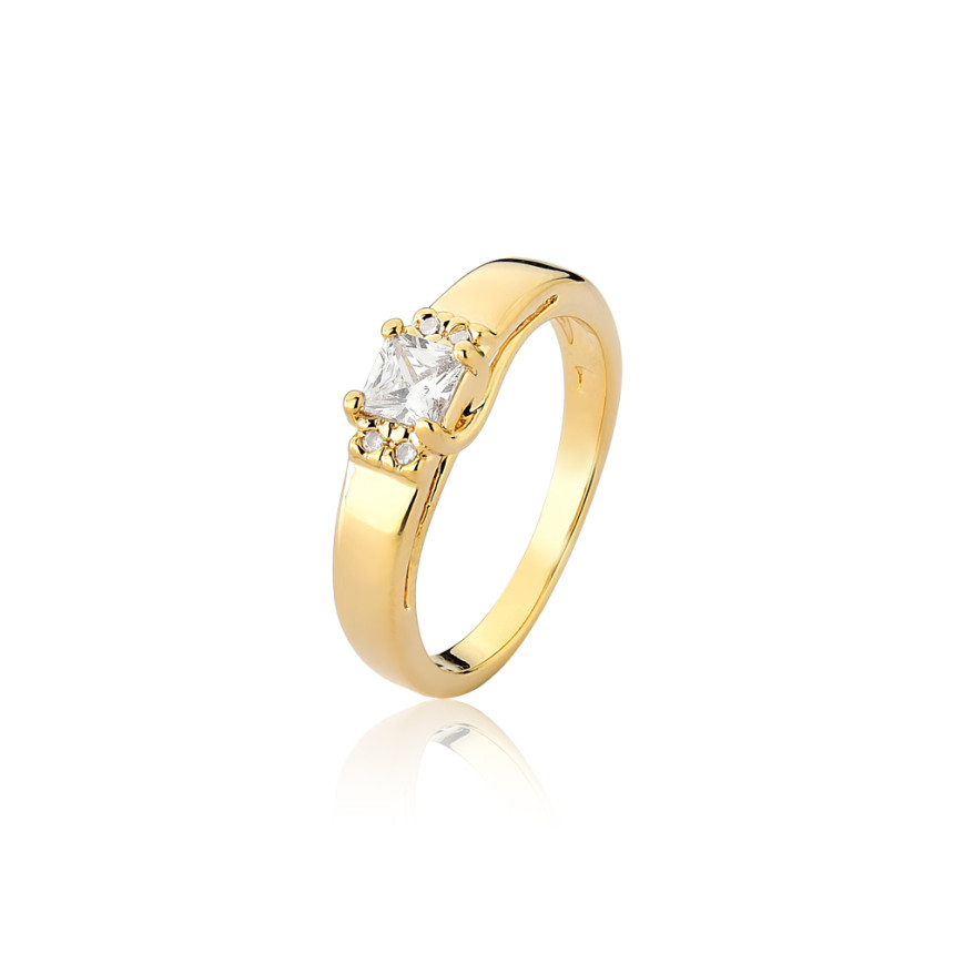 Anel Solitário Quadrado Embutido 4mm Folheado a Ouro 18k