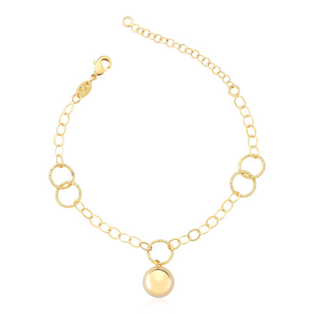 Pulseira Elos Diamantados c/ Esfera Lisa Folheada a Ouro 18k 