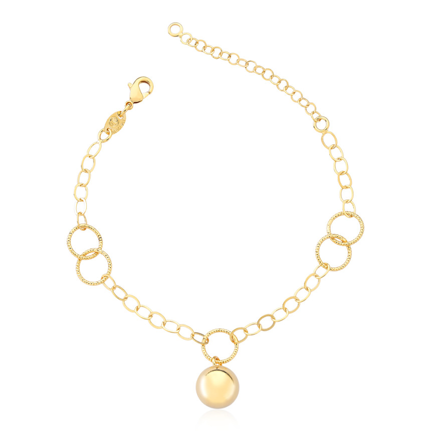 Pulseira Elos Diamantados c/ Esfera Lisa Folheada a Ouro 18k 