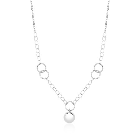 Gargantilha Prata Leve Elos Diamantados c/ Esfera Lisa Suspensa