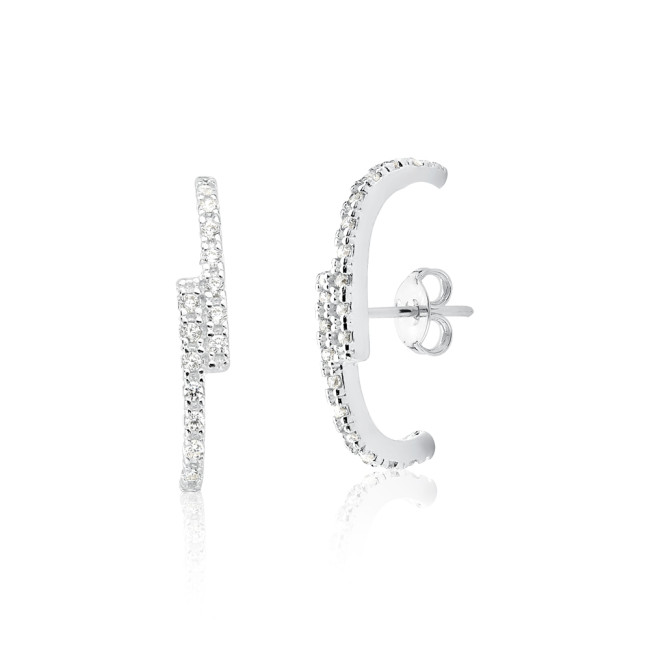 Brinco Prata Ear Hook Cravejado 