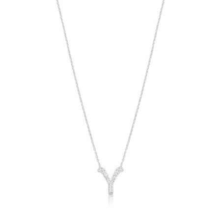 Gargantilha Prata c/ Pingente Letra Y Cravejada